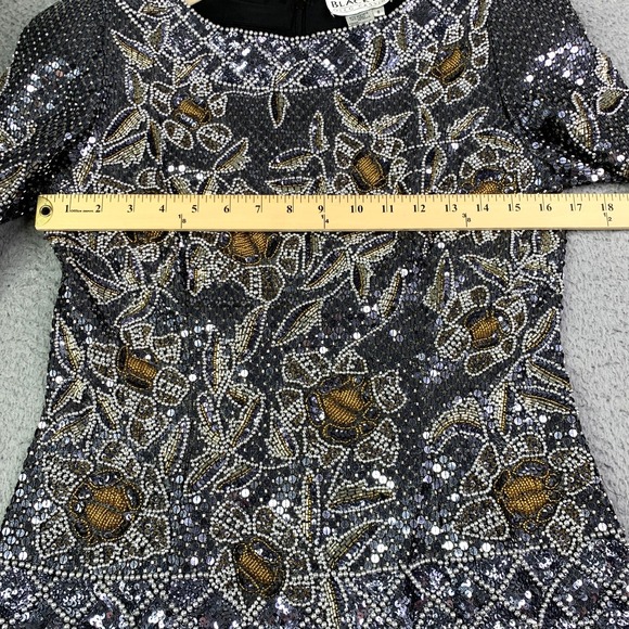 Black Tie Oleg Cassini Top Womens Size 8 Beaded Vintage Longsleeve Beautiful - Picture 3 of 14